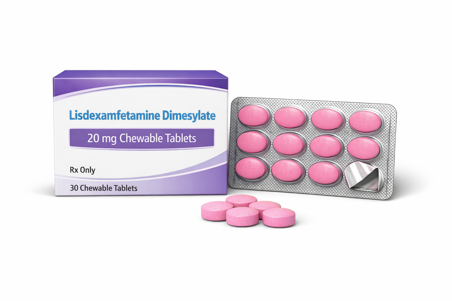 Lisdexamfetamine Dimesylate 20 mg (Chewable)