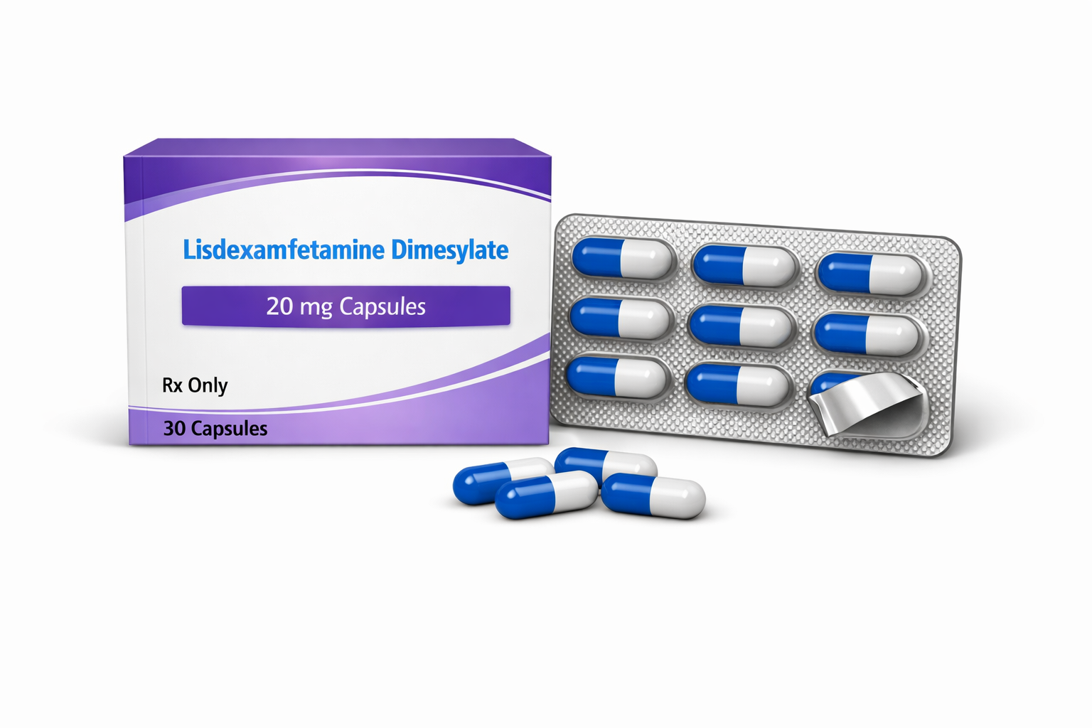Lisdexamfetamine Dimesylate 20 mg Oral Capsule