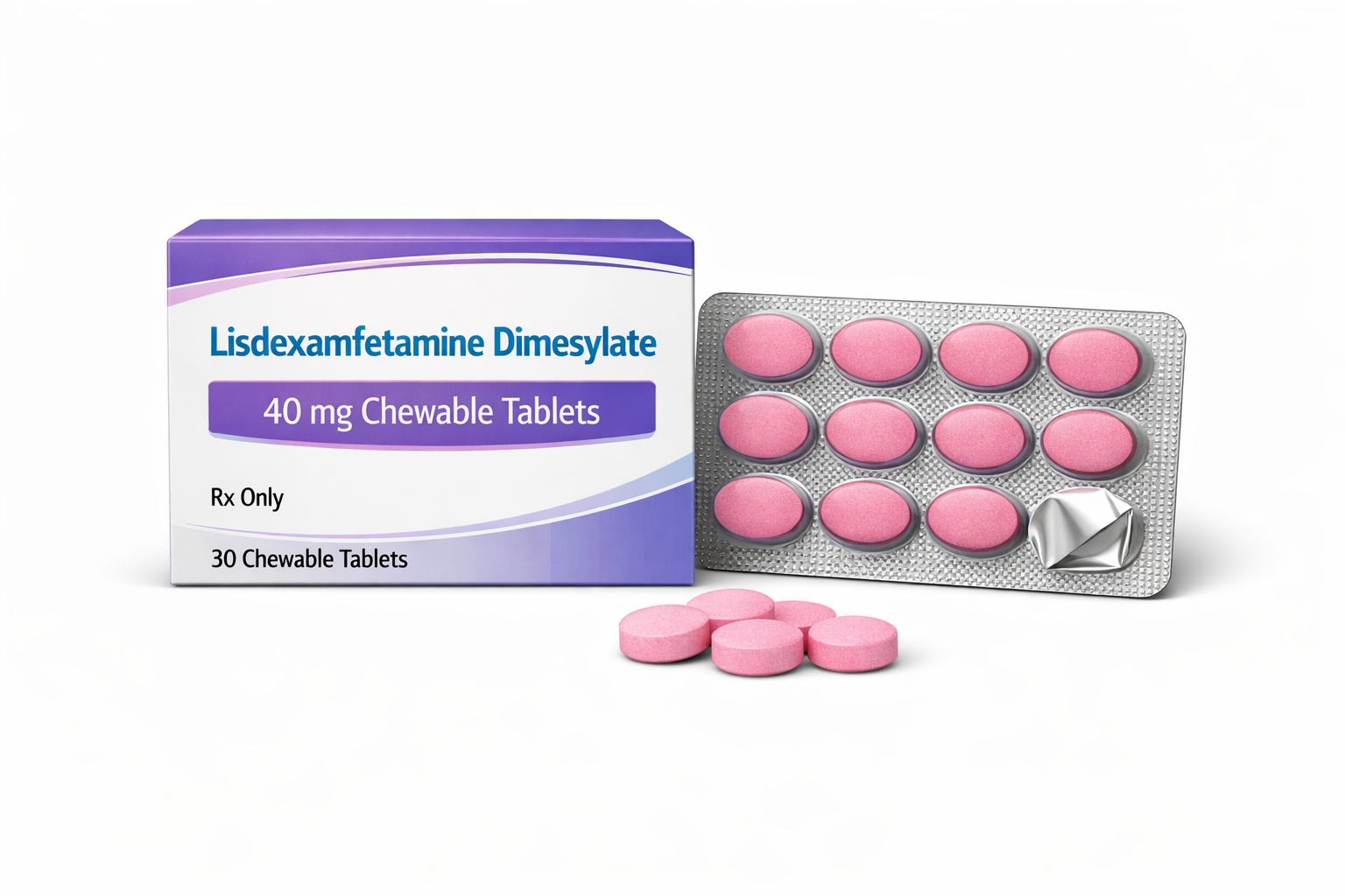 Lisdexamfetamine Dimesylate 40 mg (Chewable)