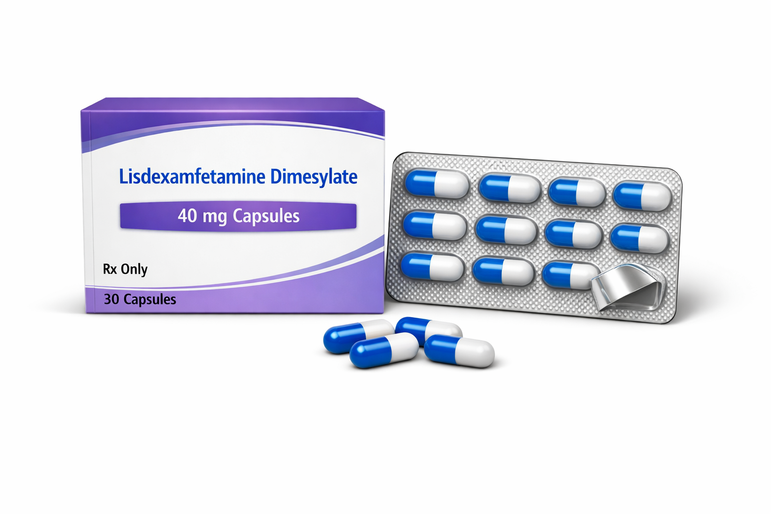 Lisdexamfetamine Dimesylate 40 mg Oral Capsule