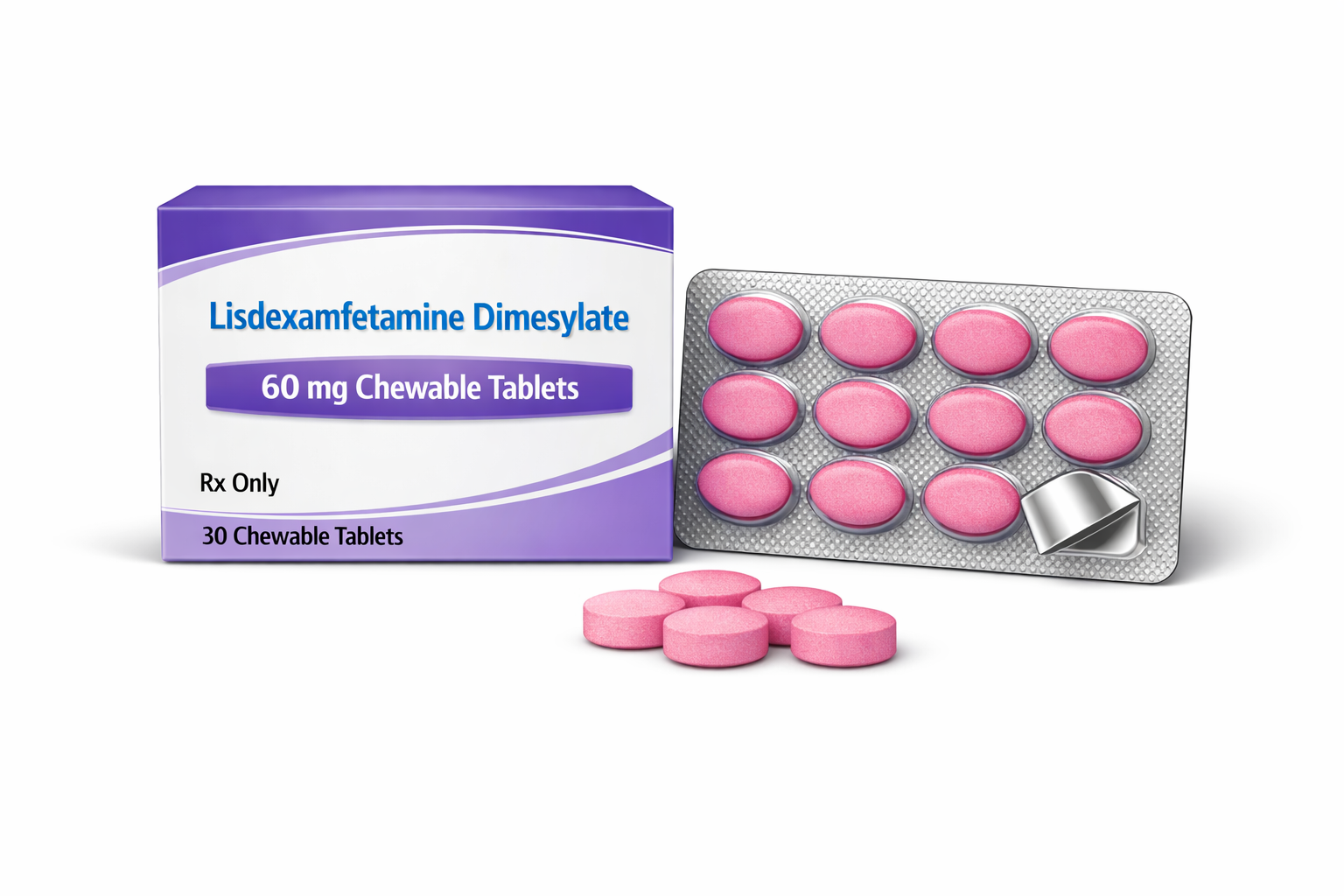 Lisdexamfetamine Dimesylate 60 mg (Chewable)